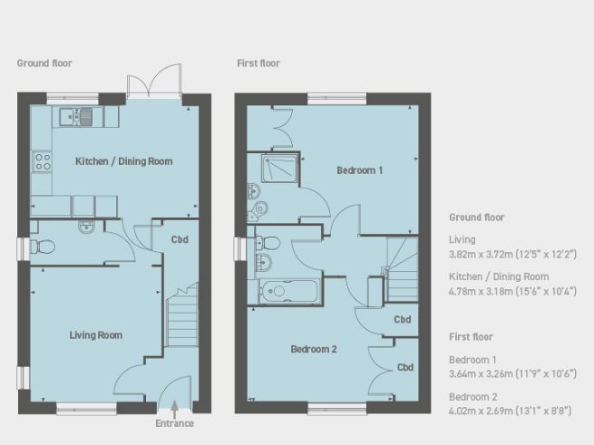 Floor plan, 2 bedroom house  - artist's impression subject to change